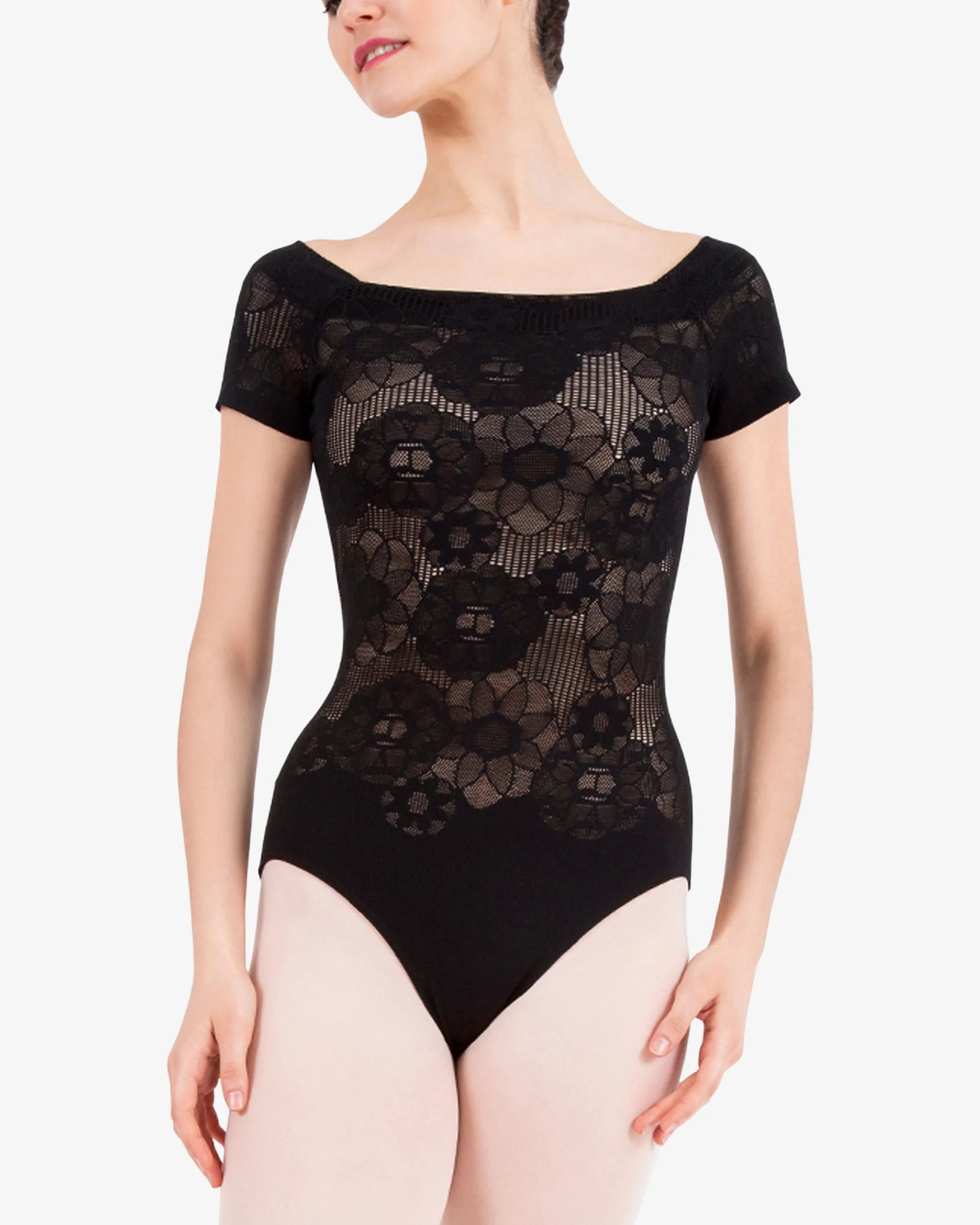 Leotard - manches courtes dentelle rosette